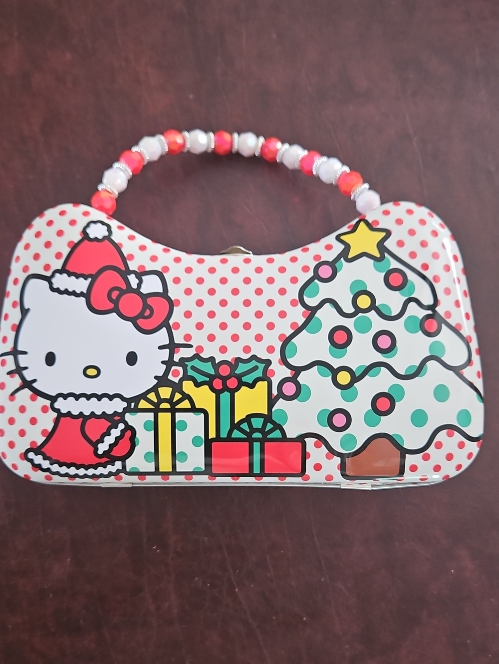 Hello Kitty Red White Green Holiday Tin Handbag